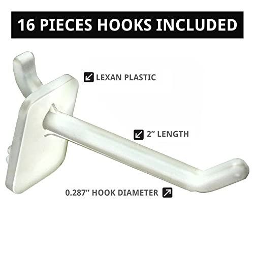 Azar Displays 700220-WHT-2W16 Four-Sided 4”W x 12” Revolving Pegboard Tower Kit Counter Display with 16-Pack of 2 inch Locking Hooks, White - color: White, style: Pegboard + Hooks