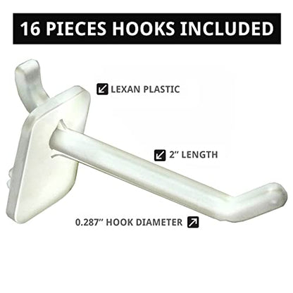 Azar Displays 700220-WHT-2W16 Four-Sided 4”W x 12” Revolving Pegboard Tower Kit Counter Display with 16-Pack of 2 inch Locking Hooks, White - color: White, style: Pegboard + Hooks