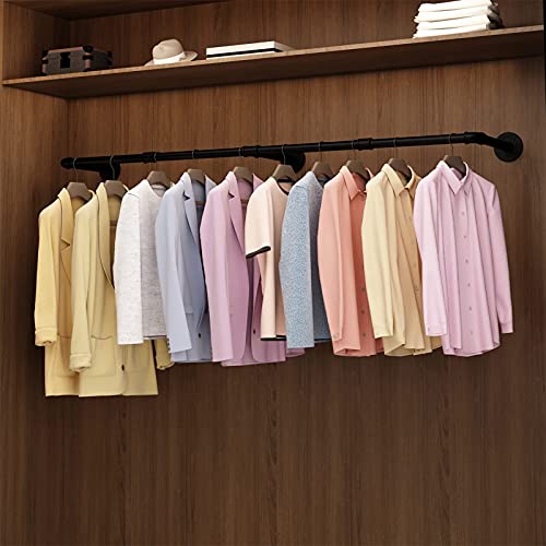 Wall Mounted Clothes Rack, 72.5in Industrial Pipe Clothing Rack for Hanging Clothes, Heavy Duty Garment Rack Wall, Space-Saving Bar, Multi-Purpose Hanging Rod for Laundry Room, Bedroom, 2Packs - size: 72.5Inches
