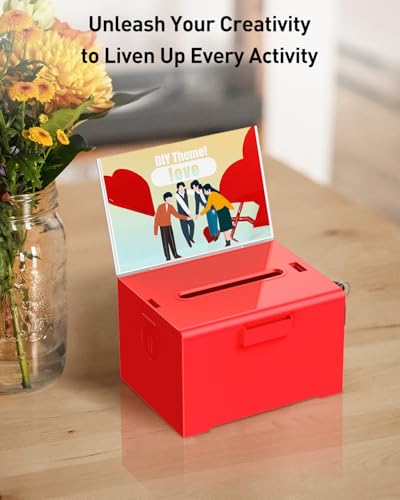 Uniclife 6.2"x 5" x 4" Red Acrylic Donation Box with Lock and Slot - color: Red, size: 1 Pack