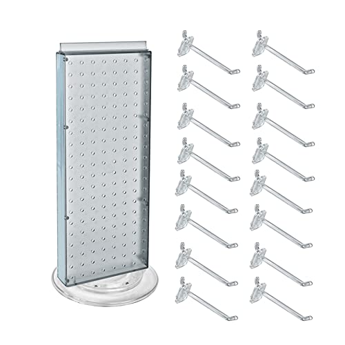 Azar Displays 700508-CLR-4C16 8-Inch W by 20-Inch H Revolving Black Pegboard Counter Display with 16-Pack of 4 inch Locking Hooks, Clear - color: Clear, style: Pegboard + Hooks