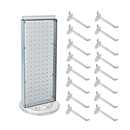 Azar Displays 700508-CLR-4C16 8-Inch W by 20-Inch H Revolving Black Pegboard Counter Display with 16-Pack of 4 inch Locking Hooks, Clear - color: Clear, style: Pegboard + Hooks