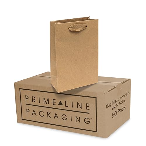 Prime Line Packaging Small Brown Gift Bags with Handles, 6x3x9 In, 50 Pack - size: 1 Count (Pack of 50)