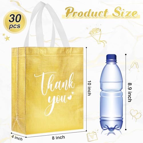 Sweetude 30 Thank You Non Woven Gift Bag, 10 x 8 x 4 Inch, Gold - color: Gold, size: 10 X 8 X 4 Inch
