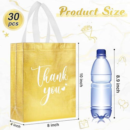 Sweetude 30 Thank You Non Woven Gift Bag, 10 x 8 x 4 Inch, Gold - color: Gold, size: 10 X 8 X 4 Inch