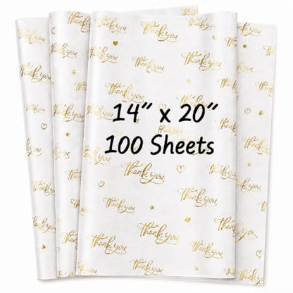 ROVIBIOBIO Thank You White Tissue Paper, 100 Sheets, 20 x 14 Inch - color: Gold White