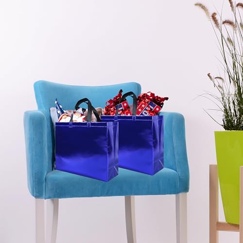 cabzymx 15 Pcs Glossy Blue Reusable Gift Bags with Handles, Party Gift Bags Bulk with Sturdy Bases, Ideal Goodie Bag for Birthday, Wedding, Christmas, Holiday-12.6 x 4.7 x 11 In - color: Blue, size: 1 Count (Pack of 15)