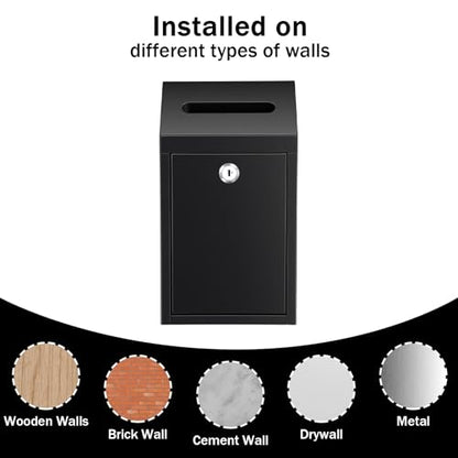 2-Pack Metal Donation Box with Lock, Wall Mounted Mailboxes for Outside, Secure Cash Drop & Suggestion Boxes with Keys, Black Collection Box for Home Office Business (10.24x5.71x2.95 Inch)