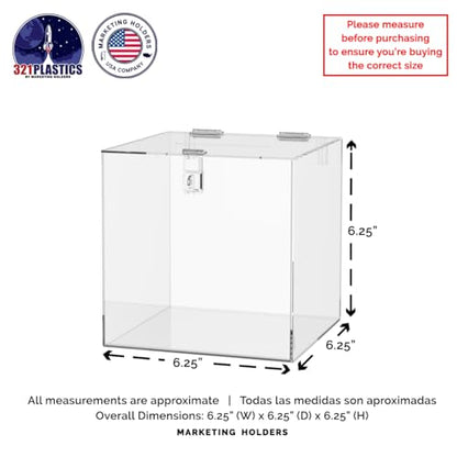 Acrylic Donation Box with Lock Clear Ballot Box 6" Locking Suggestion Fundraising Donation Bar School Voting Box Acrylic Countertop Piggy Bank Bin by Marketing Holders - size: 6"W x 6"D x 6"H