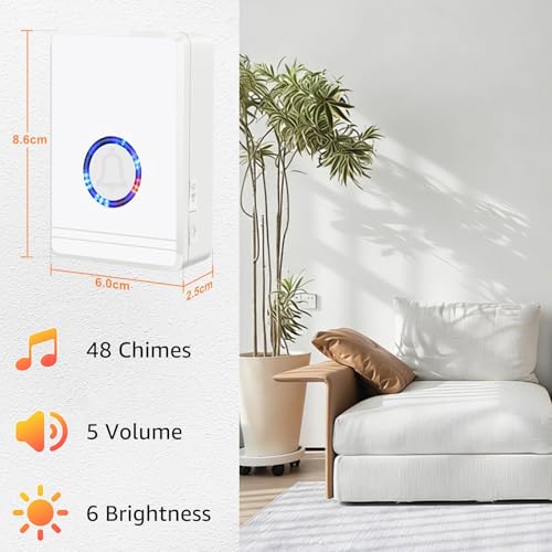 Cruxer Door Chime, Plug-in Doorbell When Door Opens, 600 FT Wireless Range, 48 Chimes, 5 Volume Levels, LED Indicators, Entry Sensor Alarm for Business, Home, Store, Office - style: Magnetic Doorbell