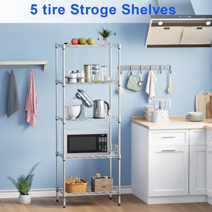 FDW | 5-Tier Wire Shelf | 17" x 12" x 48" | Chrome - color: Chrome, size: 5-Shelf Small No Wheels