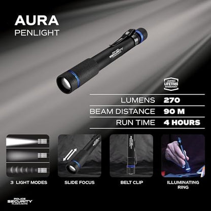 Police Security Aura Black LED Penlight - 270 Lumen - color: Black