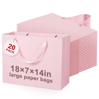 Fuyoooo 20 Pcs 18 x 7 x 14 Extra Large Kraft Paper Gift Bags, Light Pink - color: Light Pink