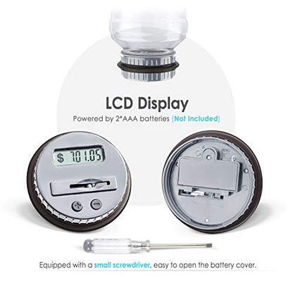 Large Piggy Bank for Adults Kids, Digital Coin Counting Bank LCD Counter - color: Gray