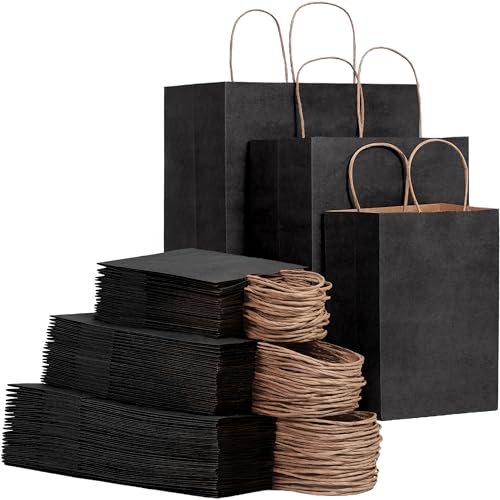 FACEBAG 120 Pack Black Kraft Paper Bags with Handles Bulk, Assorted Sizes Gift Bags for Favors Grocery，Retail，Party，Festival，Wedding，Birthday，Shopping，Business，Goody Craft Merchandise Take Out Sacks - color: Black, size: 120 Count (Pack of 1)