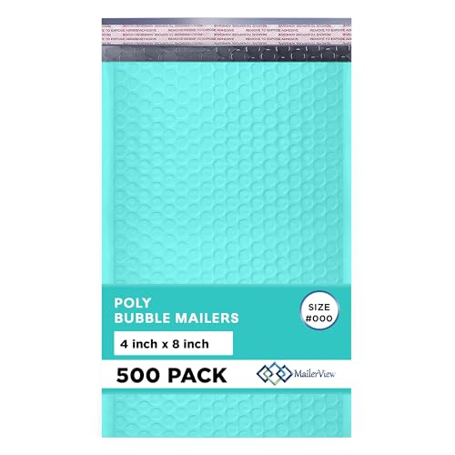 Teal Bubble Mailers 4x8, Self Seal Poly Padded Envelopes #000, 500 Pack - color: Teal, size: 4"x8" / 500 Pack