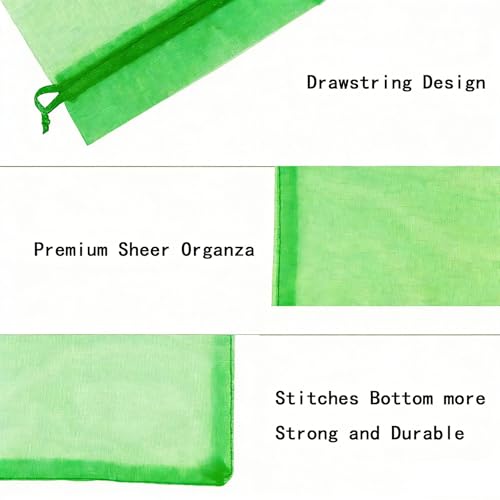 TICBRY 5x7 Inch Sheer Organza Mesh Drawstring Gift Bags Green Pack of 50 - color: Green, size: 5x7 Inch (Pack of 50)