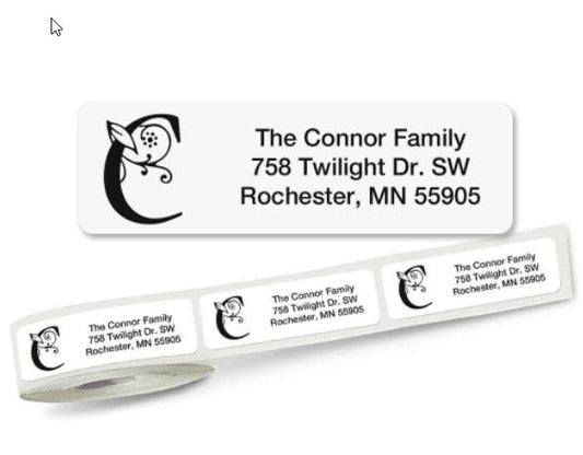 Formal Initial Rolled Personalized Return Address Mailing Labels with Dispenser, Set of 250, Small ¾ x 2½ Inch Size, Custom Self-Adhesive Sticker Roll, by Colorful Images - color: Formal, size: Small