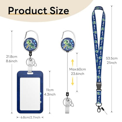 Retractable Badge Holder with Detachable Lanyard, Cute Turtle - color: Cute Turtle