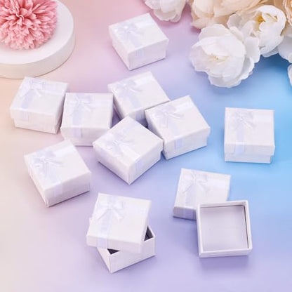 Craftdady 12pc Small Ring Earring Jewelry Boxes Square White Gift Pack Box - color: White