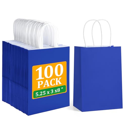BagDream Gift Bags with Handles 5.25x3x8 Inch Royal Blue 100 Pack Bulk - color: Royal Blue