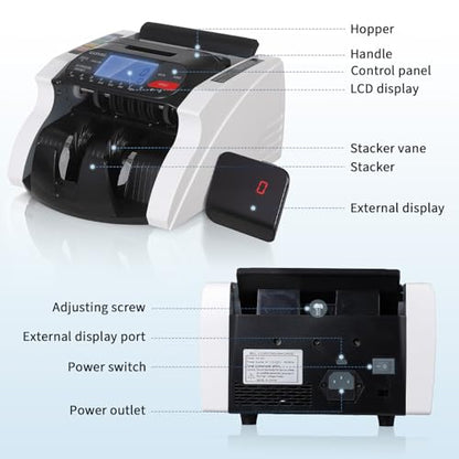 Garvee Money Counter Machine with Value Count, Dollar Euro UV/MG/IR/DD/MT Counterfeit Detection, Bill Counter with Batch Add Value Count Modes, LCD Display for Business Retail Store