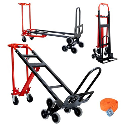3 in 1 Stair Climbing Dolly Cart with Wheels 1000LBS(Red) - color: Red