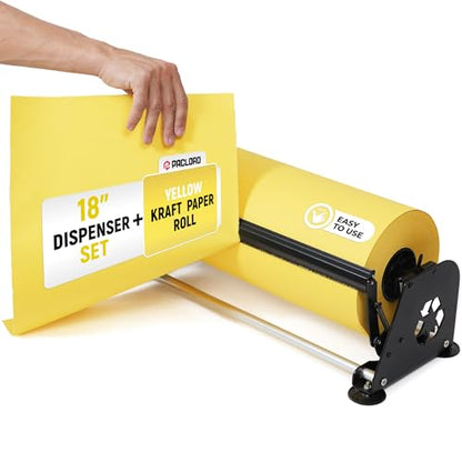 18" Paper Dispenser with Cutter + Yellow Kraft Paper Roll - color: Yellow, size: 1 Roll + Dispenser