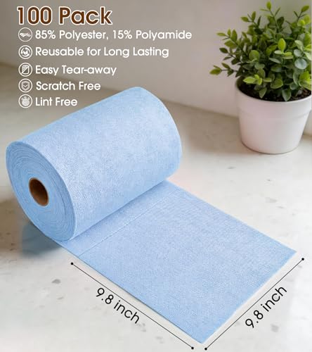 KitchLife Microfiber Cleaning Cloth Roll, 100 Pack - Tear-Away Microfiber Paper Towels, Lint-Free, Reusable, Washable for Kitchen, Car, Dishes, and Sensitive Surfaces (Blue) - color: Blue, size: 100 Pack