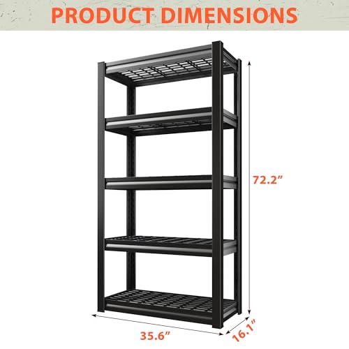 Romorgniz 5 Tier Storage Shelves 3200LBS Garage Shelving, Adjustable Shelving Units and Storage, Metal Utility Shelf for Kitchen Pantry Garage Warehouse Basement, 35.6" W x 72.2" H x 16.1" D - size: 35.6" W X 72.2" H X 16.1" D