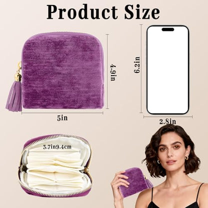 Travel Jewelry Case for Women, Portable Pouch Bags Velvet Organizer - color: Ah-light purple