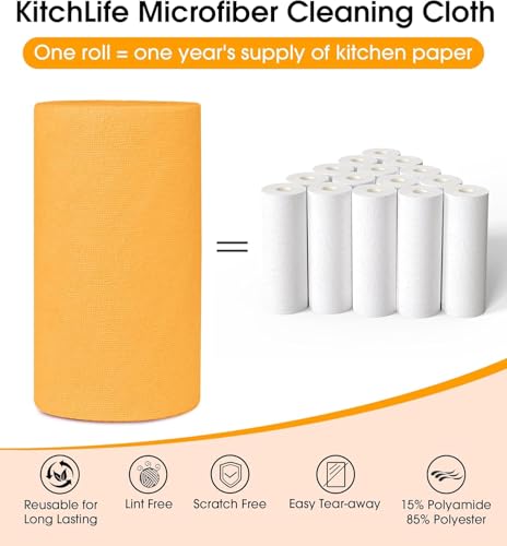 KitchLife Microfiber Cleaning Cloth Roll, 200 Pack - Tear-Away Microfiber Paper Towels, Lint-Free, Reusable, Washable for Kitchen, Car, Dishes, and Sensitive Surfaces (Tangerine Yellow) - color: Tangerine Yellow, size: 100 Pack x 2