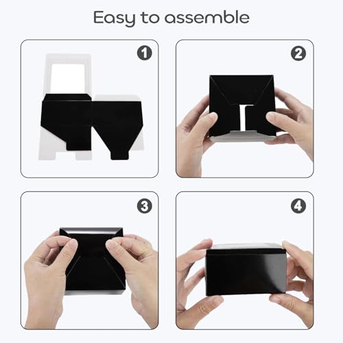 Frantis 24 Pack Black Gift Boxes with Window, 4x4x2 Inch Soap Boxes for Packaging, Small Favor Treat Boxes for Cookies, Candy, Handmade Soap, Wedding Party Favors with Gold Ribbon