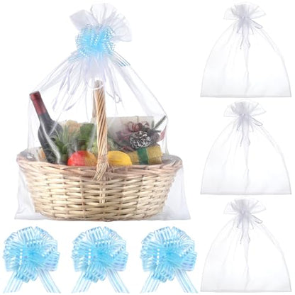 Zeyune 3 Sets Organza Bags 24 x 30'' Large Drawstring Mesh Gift Bag, Blue - color: Blue