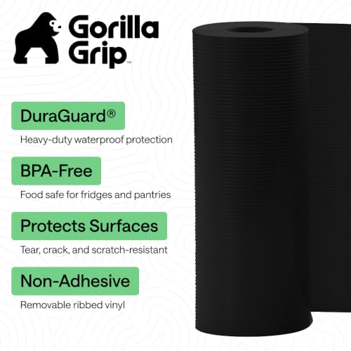 GORILLA GRIP Shelf Liner, Non-Adhesive Cabinet Liners, 20"x30' Jet Black - color: Black Onyx (Ribbed), size: 20" X 30'