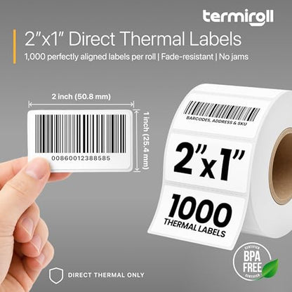 2x1 Thermal Labels Roll – 1000 Labels for Barcode, SKU & FNSKU – Direct Thermal, Strong Adhesive, Jam-Free Printing – Compatible with Rollo, Zebra, Munbyn (Not for Large Shipping Labels) - size: 2x1 - 1 Roll | 1000 Labels