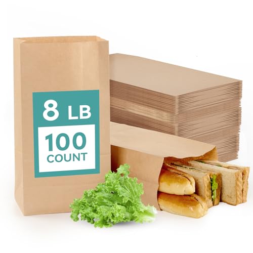 MUCHII 8 LB Paper Lunch Bags, 100 Count Brown Paper Bags, Small Kraft - size: 100Count(Pack of 1,8LB)