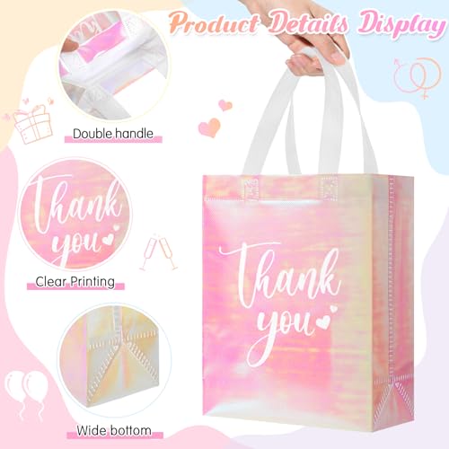 Sweetude 30 Thank You Non Woven Gift Bag, 10 x 8 x 4 Inch, Laser Pink - color: Laser Pink, size: 10 X 8 X 4 Inch
