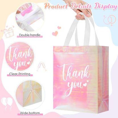 Sweetude 30 Thank You Non Woven Gift Bag, 10 x 8 x 4 Inch, Laser Pink - color: Laser Pink, size: 10 X 8 X 4 Inch