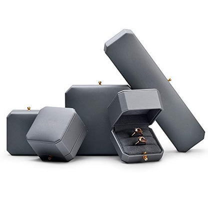 Dual Ring Box PU Leather Double Ring Box Weeding Proposal Engagement Ring Bearer Gift Case - color: Grey, size: Double Ring Box