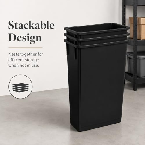 23 Gallon Slim Rectangular Commercial Trash Can, Heavy Duty Plastic Indoor Waste Bin for Kitchen, Office, Restaurant, School, Restroom & Janitorial Use (Black, No Lid) - color: Black