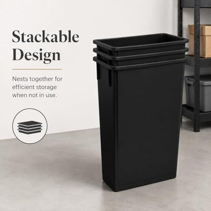 23 Gallon Slim Rectangular Commercial Trash Can, Heavy Duty Plastic Indoor Waste Bin for Kitchen, Office, Restaurant, School, Restroom & Janitorial Use (Black, No Lid) - color: Black