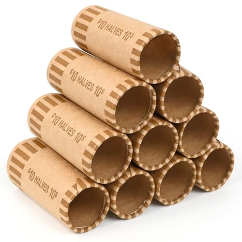 LLIKED 72 PCS Preformed Coin Wrappers Rolls-Halves, Brown - size: 72 Halves Coin Rolls