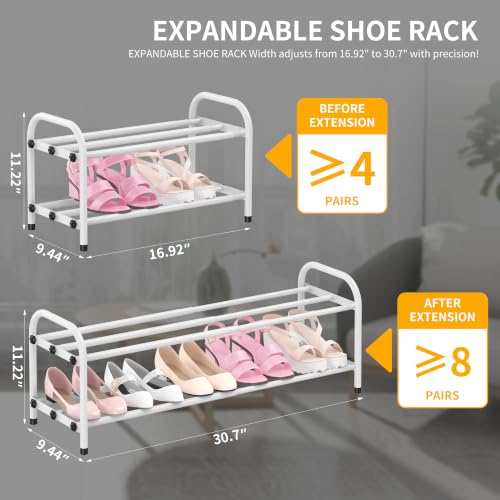 Hleelomi 2-Tier Metal Expandable Shoe Rack for Closet and Entryway, White - color: White, size: 2-Tier