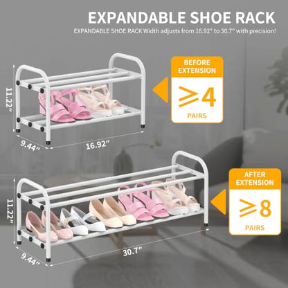 Hleelomi 2-Tier Metal Expandable Shoe Rack for Closet and Entryway, White - color: White, size: 2-Tier
