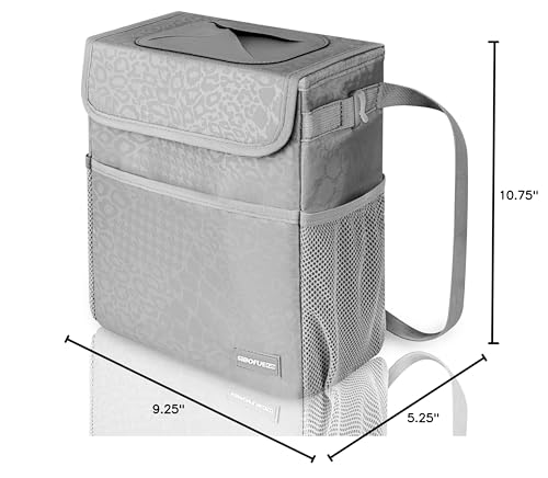 SIBOFUEGO Cute Car Trash Can with Lid, Collapsible, Leak-Proof, 2 Gallon - color: Gray Leopard, size: 2 Gallons