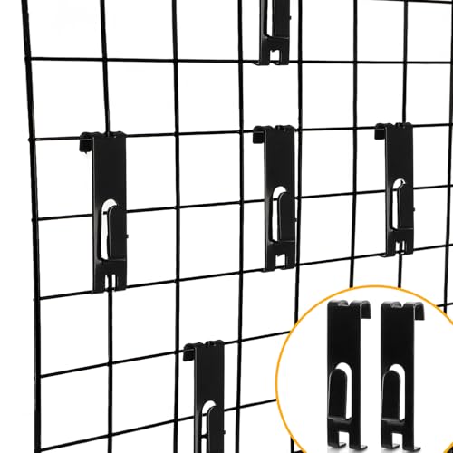 50 Pack Gridwall Hooks, Utility Notch Display Hook, Black Metal Gridwall Picture Hanger, Grid Wall Accessory for Art Clothes Painting, Panel, Pegboard, Shelf, Commercial Display