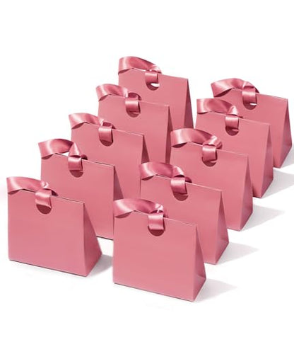 Vitalizart Paper Gift Bags With Ribbon Handles Small Pink Bulk Pack - color: Pink, size: Small Size/10pcs