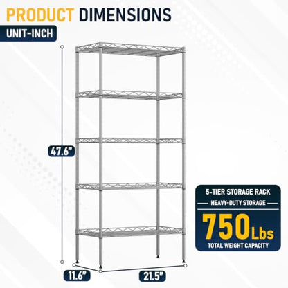 FDW | 5-Tier Wire Shelf | 22" x 12" x 48" | Chrome - color: Chrome, size: 22×12×48