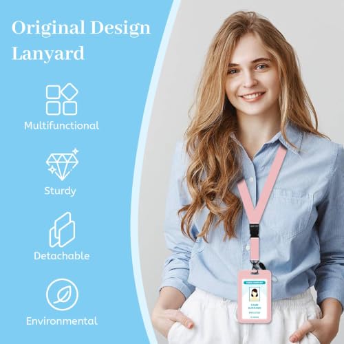 Hancynir Lanyards for ID Badges, Retractable Badge Holder with Reel Clip - color: 1-solid Pk